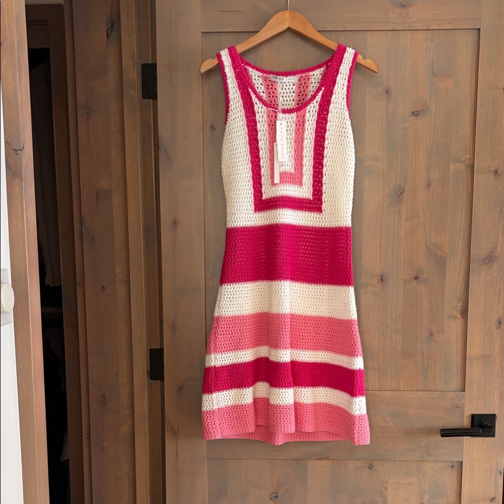 Trina Turk Pink and White Crochet Dress